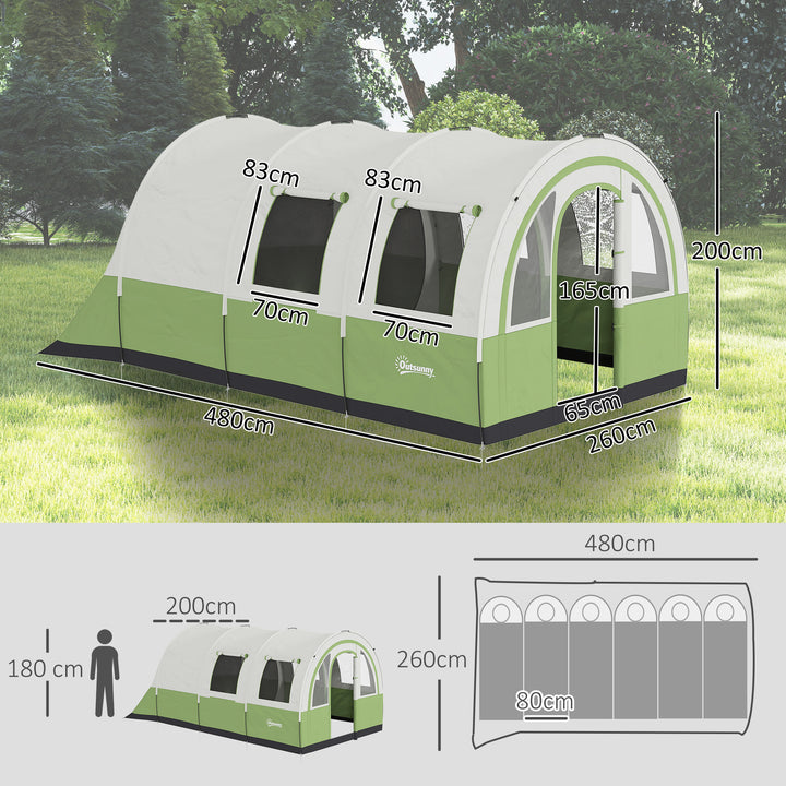 3000mm Waterproof Camping Tent, 5-6 Man Family Tent with Living and Bedroom, Carry Bag Included, Cream and Green