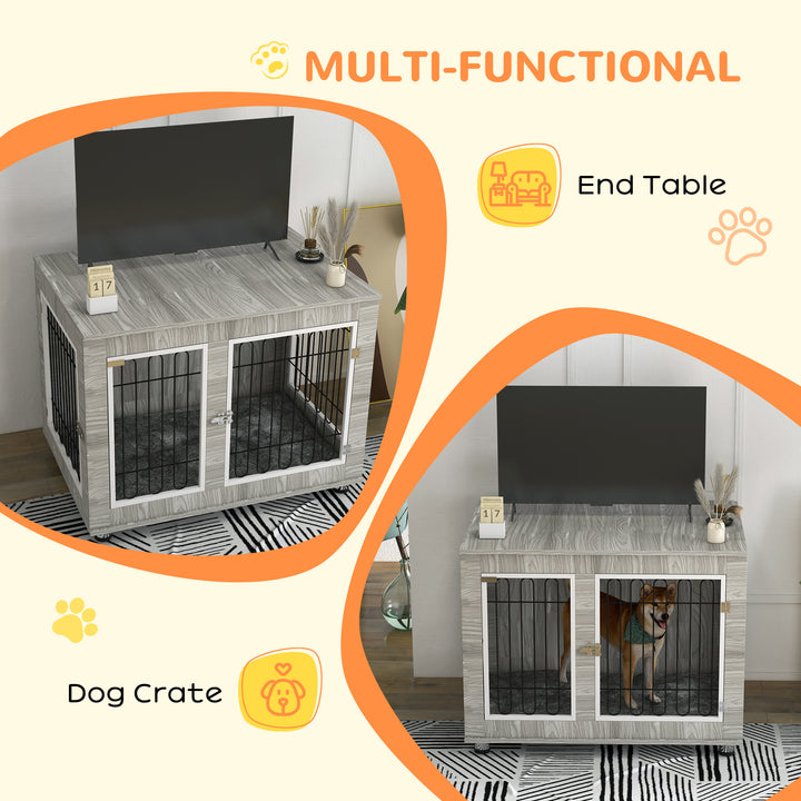 PawHut Indoor Dog Kennel w/ Soft Cushion, Double Door for Large Dogs, 106 x 74 x 81.5cm, Grey | Aosom UK