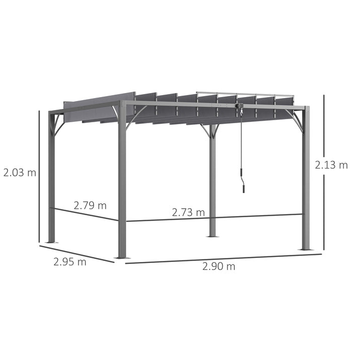 Outsunny 3 x 3(m) Outdoor Pergola with Retractable Roof, Aluminium Louvered Patio Gazebo Canopy for Lawn Garden Patio, Grey