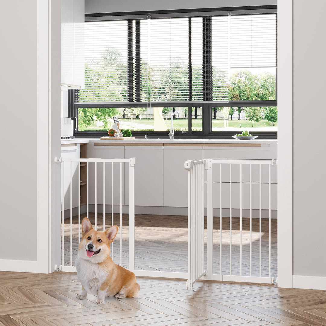 PawHut Pet Gate: Adjustable Pressure Fit with Auto-Close Door for Furry Friends, 74-148cm Wide, Pristine White | Aosom UK