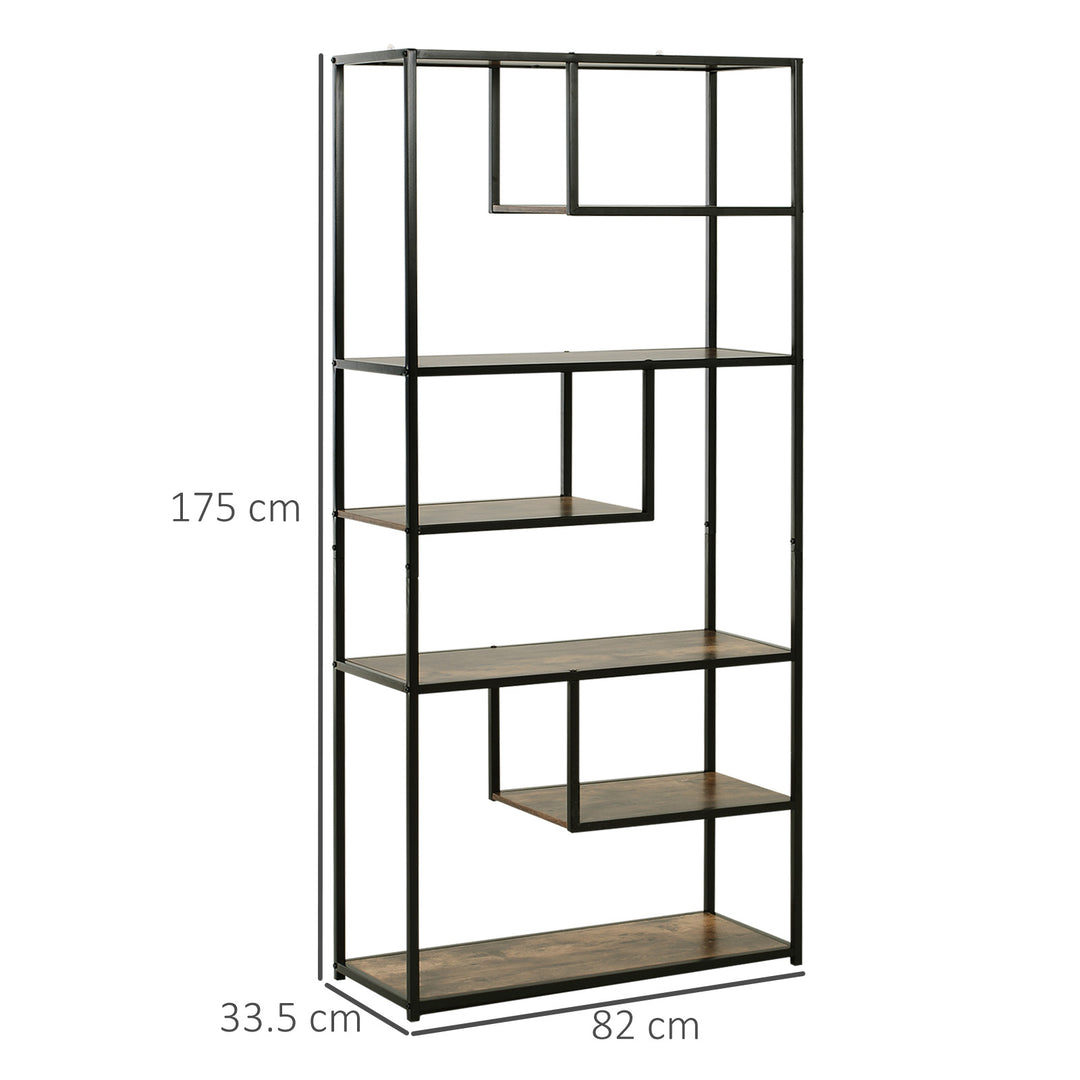MCL 6 Tier Bookcase, Industrial Tall Shelf Unit with Steel Frame for Home Office, Study, Living Room, Hallway, 82 x 33.5 x 175 cm, Rustic Brown and Black