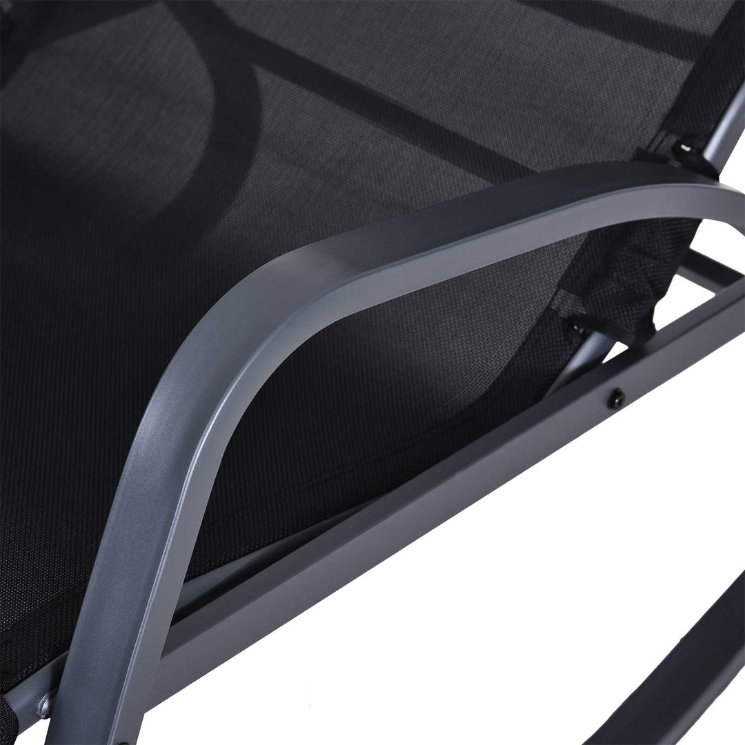 Garden Rocking Chair with 5-Level Adjustable Backrest, Rocking Sun Lounger with Removeable Headrest Pillow, Footrest, Armrest and Safety Stopper, Black