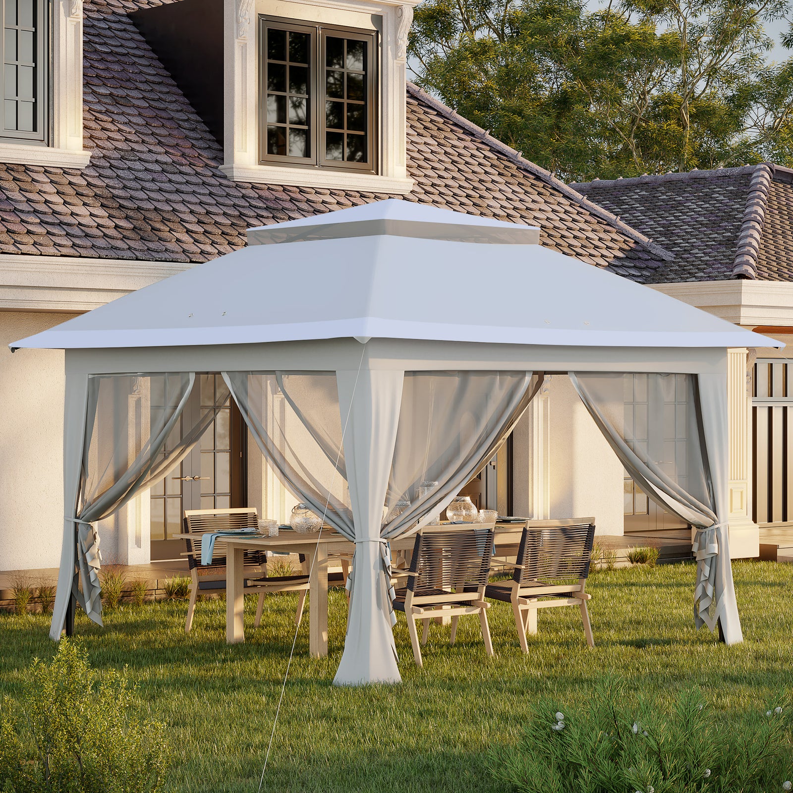 3.6 x 3.6 m Pop up Gazebo with Netting, Height Adjustable Party Tent Instant Canopy Sun Shade Shelter, Grey