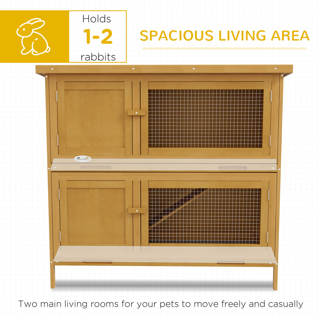 PawHut Two-Tier Rabbit Hutch, with Removable Trays, for 1-2 rabbits - Brown