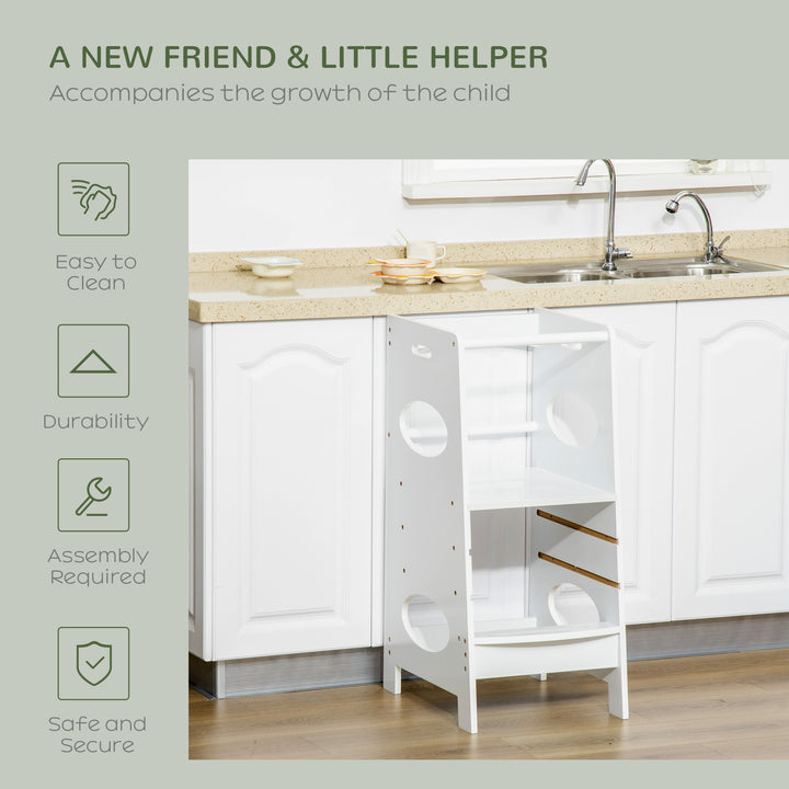 MCL Toddler Step Stool Kids Adjustable Standing Tower with Safety Rail for Kitchen Counter White