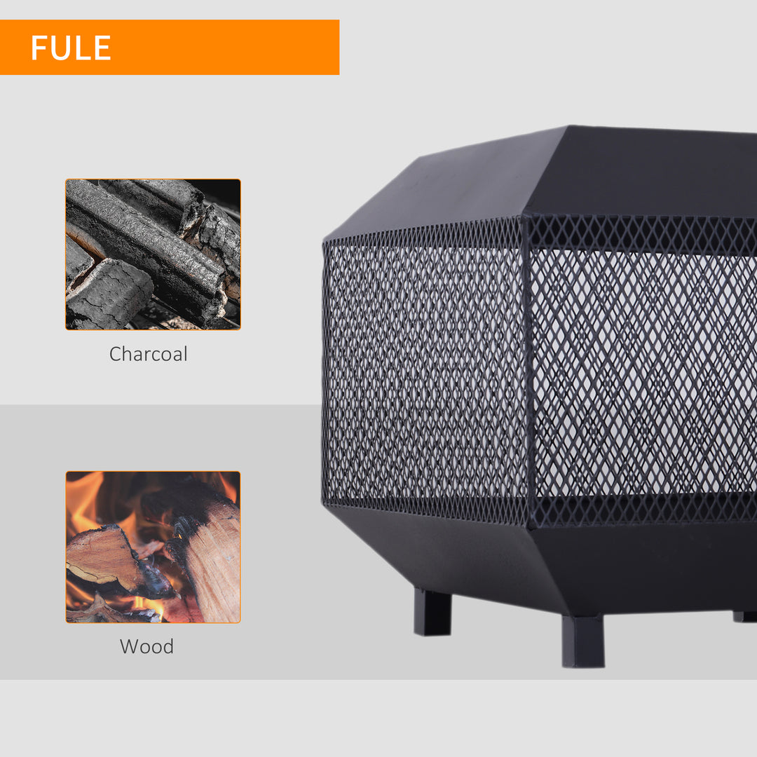 Outsunny Outdoor Square Fire Pit, Metal Mesh Firepit with Lid, Log Grate, Poker, Ideal for Backyard, Camping, Wood Burning, 44x44x40cm, Black.