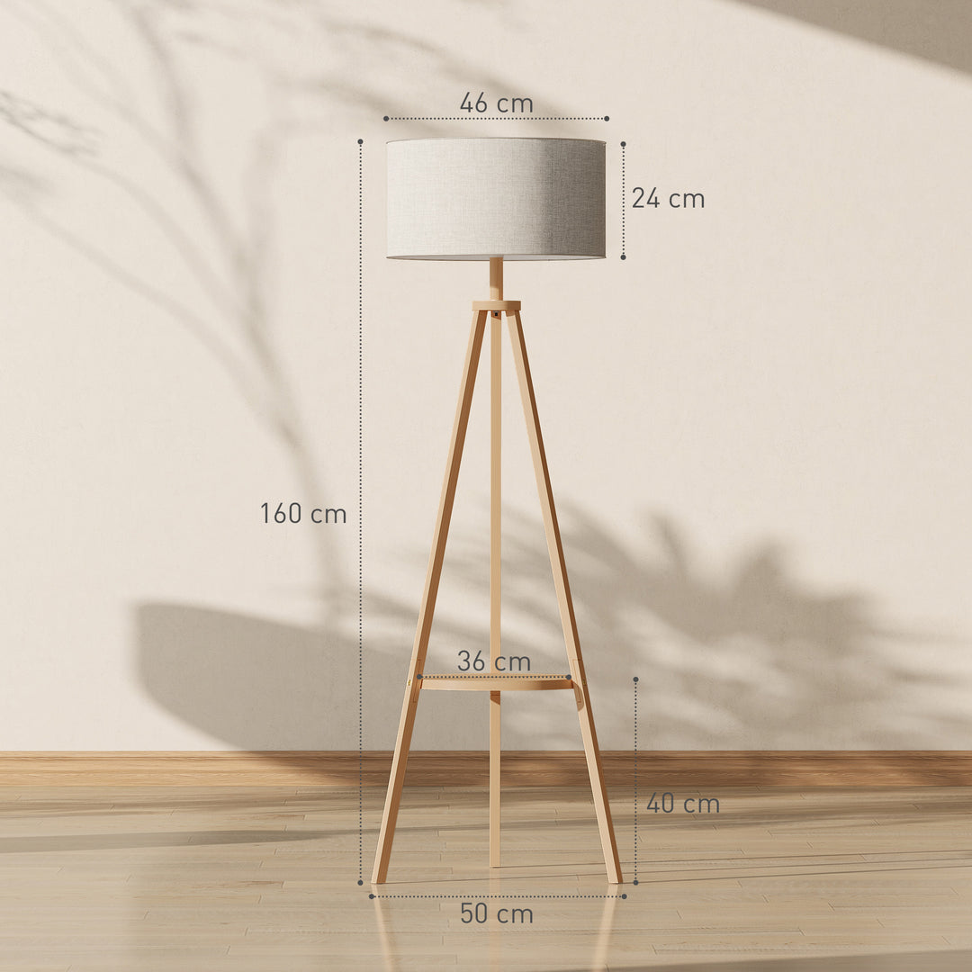 Bedside Light, Tripod Floor Lamp with Storage Shelf and Linen Shade fo
