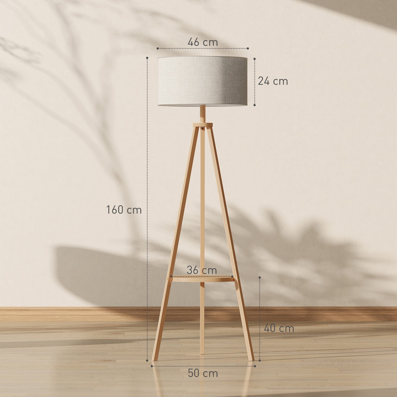 Bedside Light, Tripod Floor Lamp with Storage Shelf and Linen Shade fo