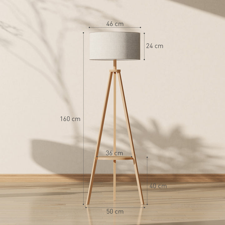 Bedside Light, Tripod Floor Lamp with Storage Shelf and Linen Shade fo