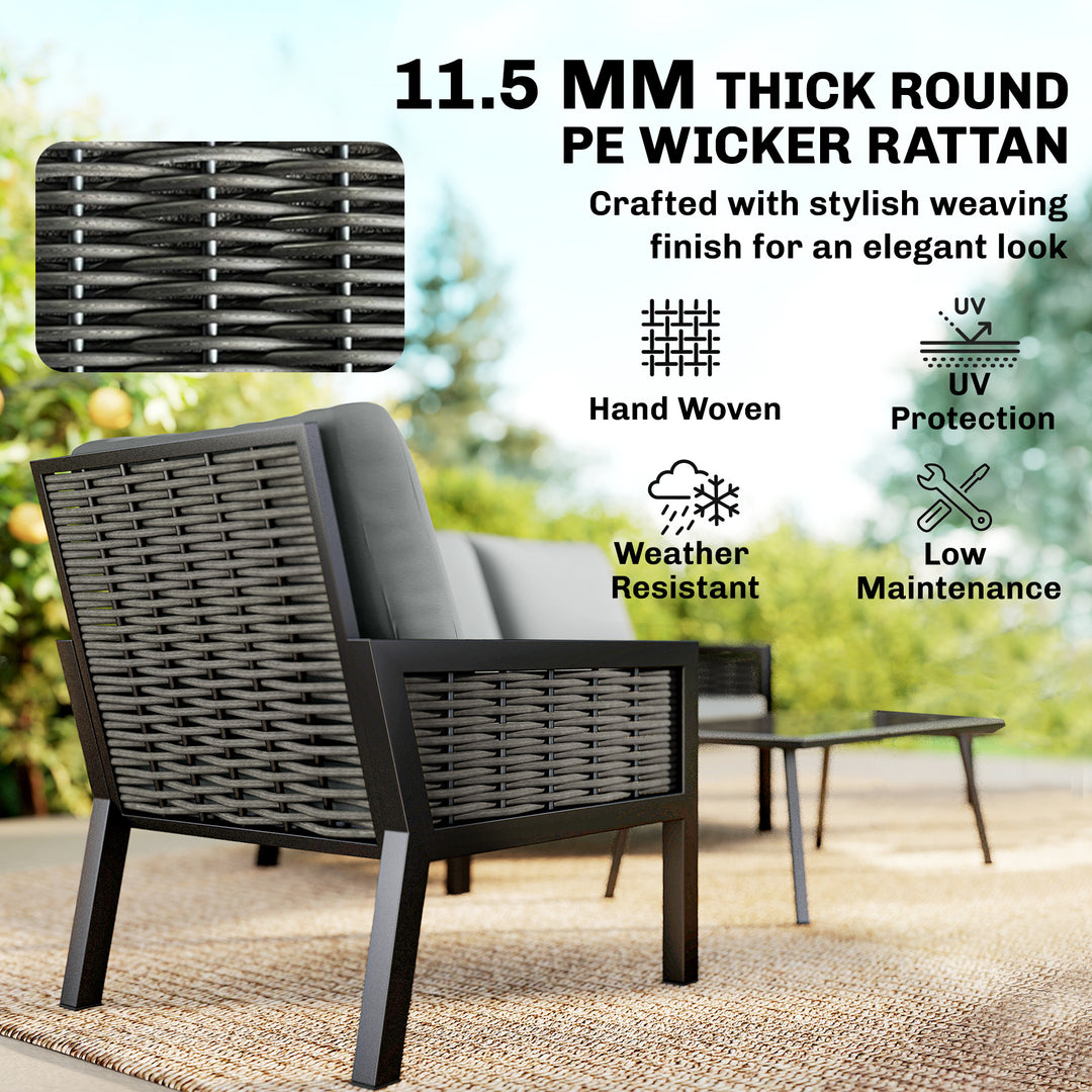 4 Seater Rattan Garden Furniture Set with 2 Armchairs, Loveseat, Coffe