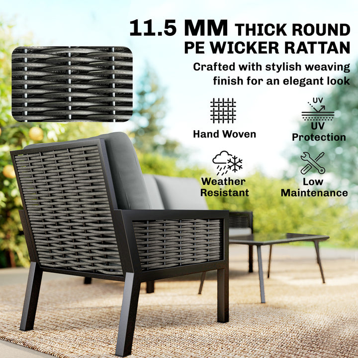 4 Seater Rattan Garden Furniture Set with 2 Armchairs, Loveseat, Coffe