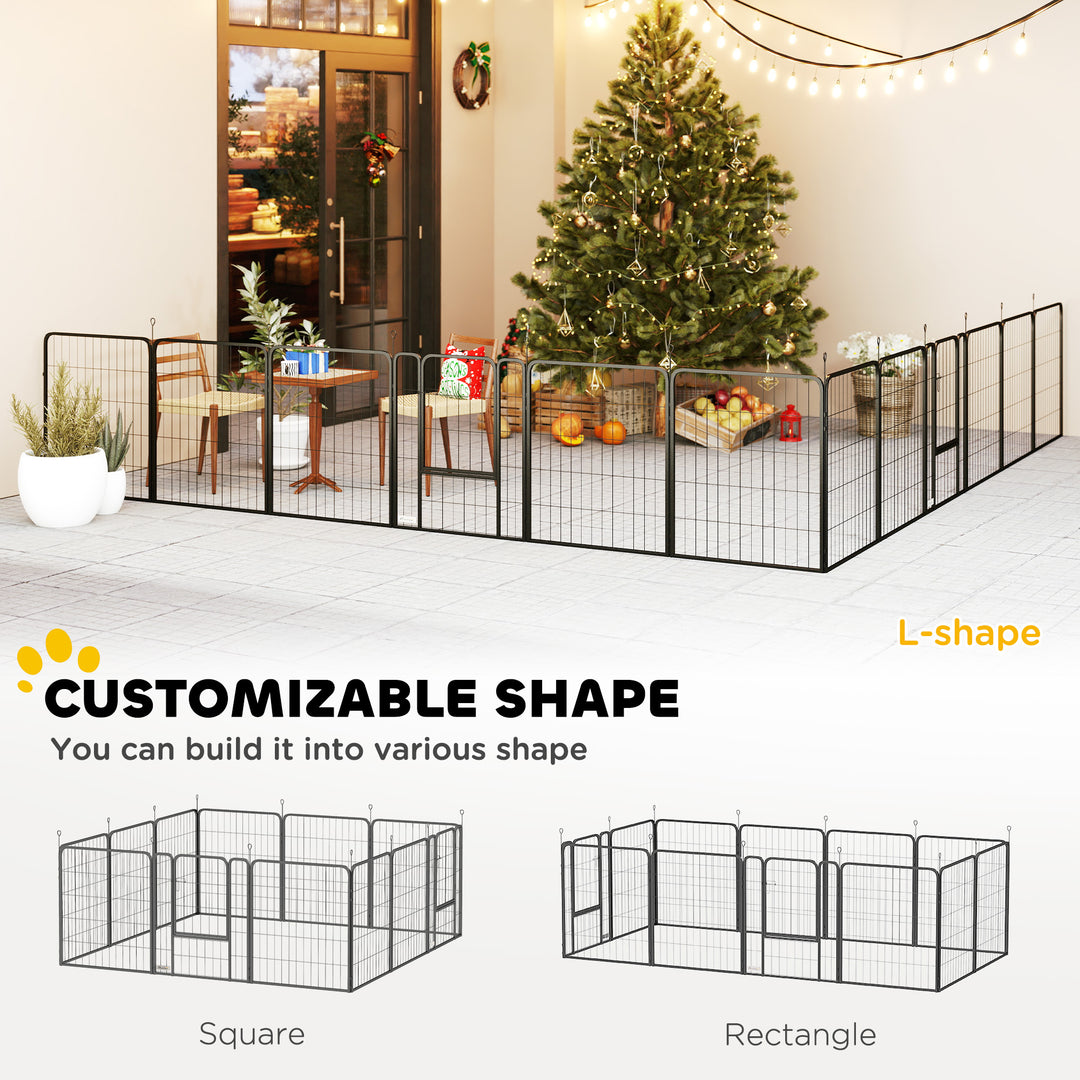 12-Panel Solid Dog Playpen with Doors, for Medium Dogs, 80cm High, Black