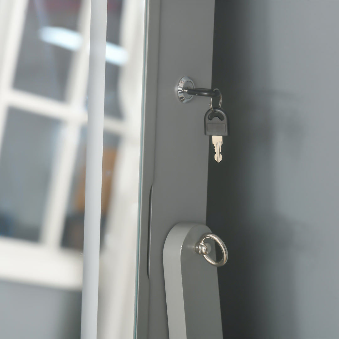 MCL Jewellery Cabinet with LED Light, Lockable Jewellery Organiser with Full-Length Mirror for Bedroom Dressing Room, Grey