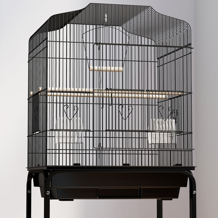 Bird Cage Budgie Cages for Finch Canary Parakeet with Stand Wheels Slide-out Tray Accessories Storage Shelf, Black