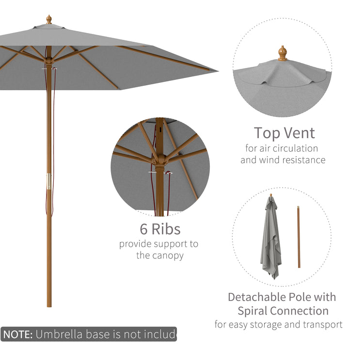 2.5m Wood Garden Parasol Sun Shade Patio Outdoor Wooden Umbrella Canopy, Table Market Umbrella with Vent, 38mm Pole, Rope Pulley Mechanism, Light Grey