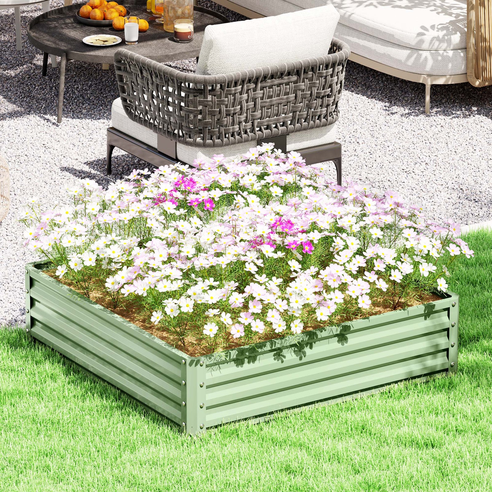 Square Raised Garden Bed Box with Weatherized Steel Frame for Vegetabl
