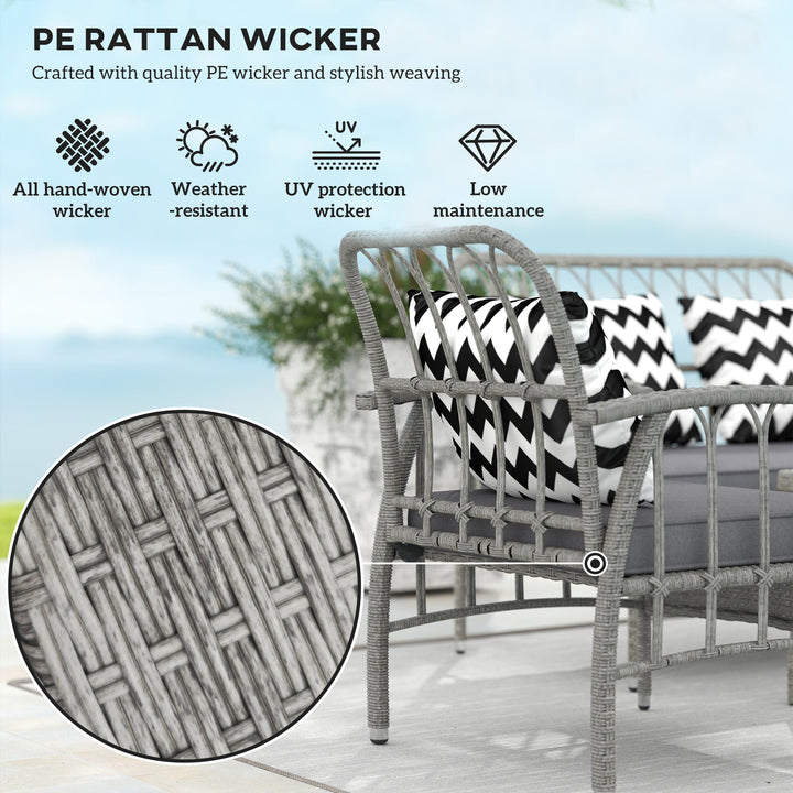 Four-Piece Rattan Cut-Out Sofa Set - Grey