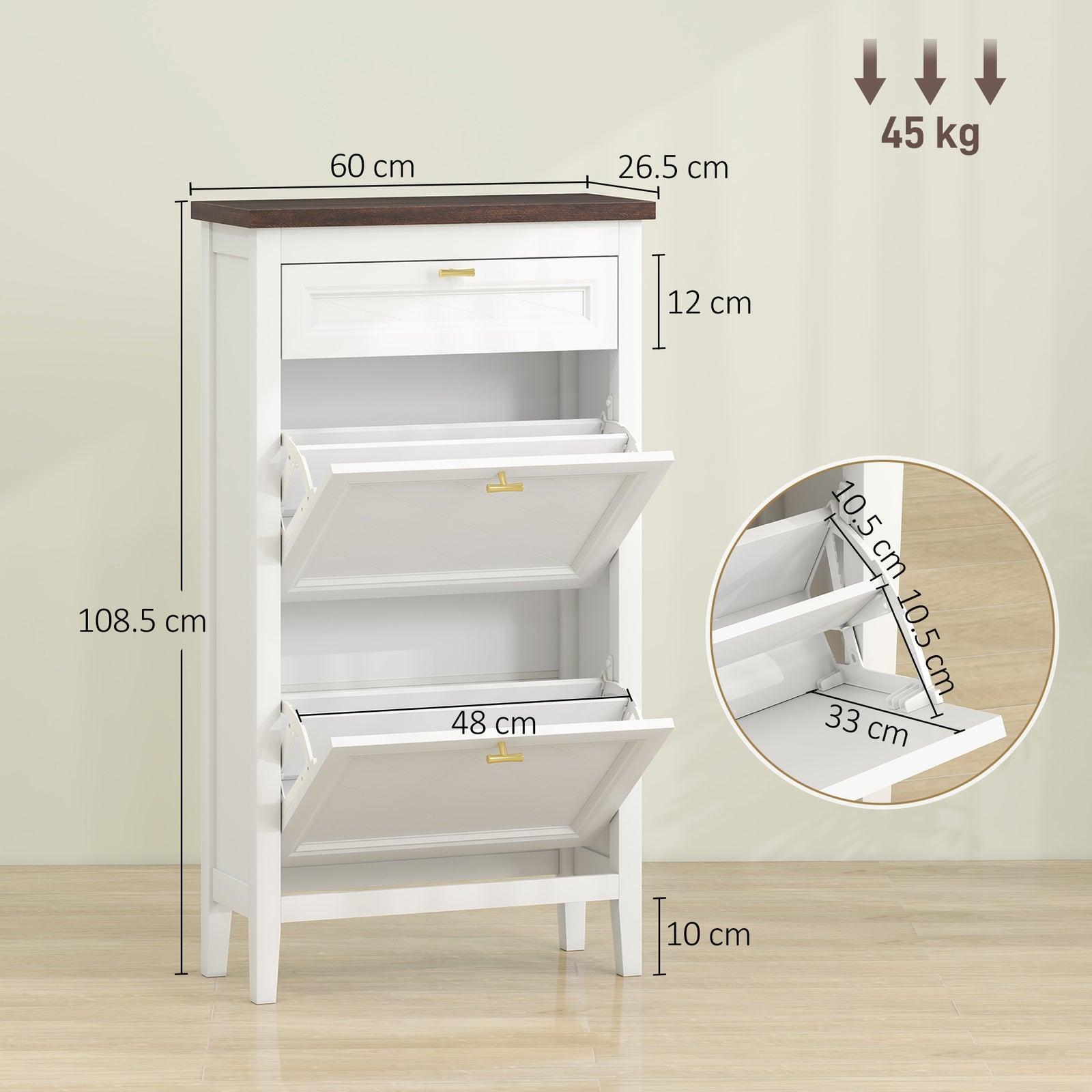Shoe Cabinet with 2 Flip Drawers, Farmhouse Narrow Shoe Storage Cabine