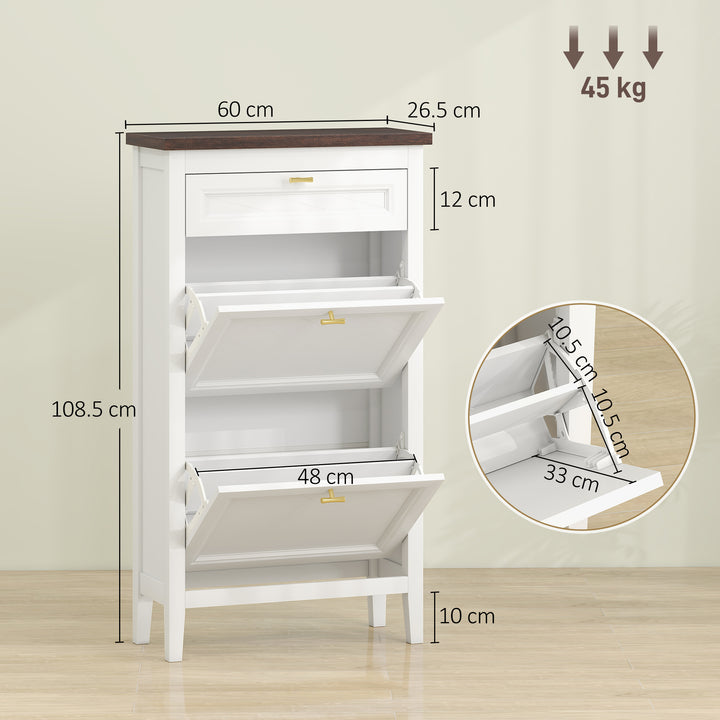 Shoe Cabinet with 2 Flip Drawers, Farmhouse Narrow Shoe Storage Cabine