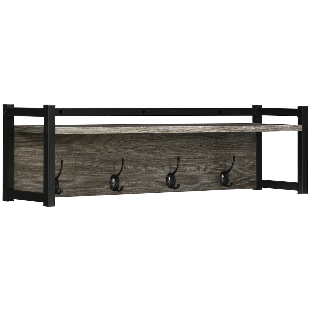 Wall Coat Rack with 4 Hooks Floating Shelf with Storage Rack for Keys, Clothes, Bags for Hallway, Entryway, 80 x 20 x 22.5 cm, Grey