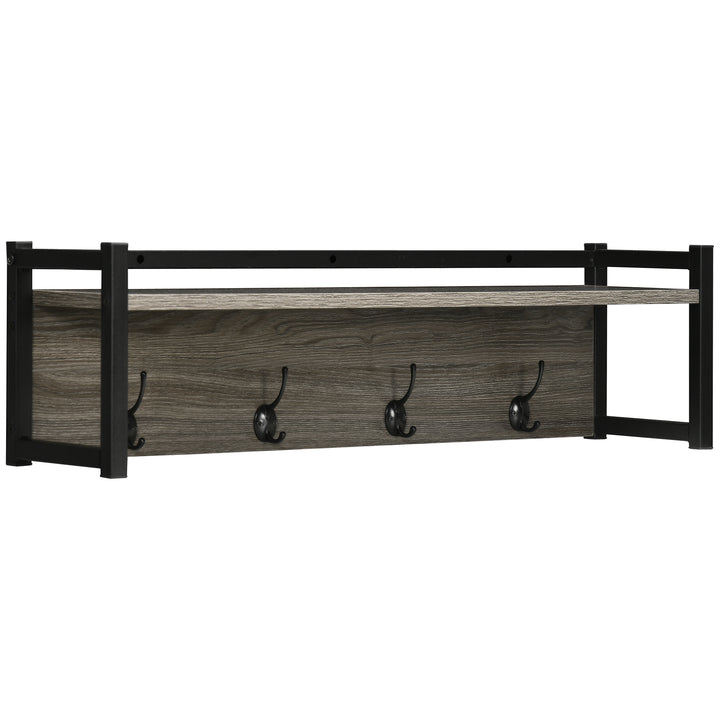 Wall Coat Rack with 4 Hooks Floating Shelf with Storage Rack for Keys, Clothes, Bags for Hallway, Entryway, 80 x 20 x 22.5 cm, Grey