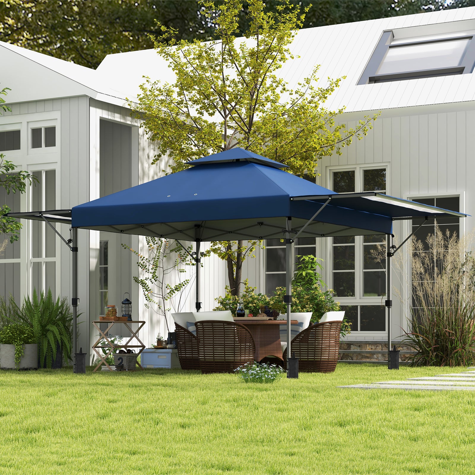 3 x 3m Height Adjustable Pop-Up Gazebo, with Accessories - Blue
