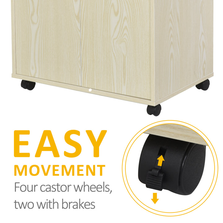 Kitchen Storage Unit, Modern Microwave Stand Trolley Cart, Sideboard with Cabinet, Locking Wheels, Shelf for Living Room, Dining Room, Oak Tone