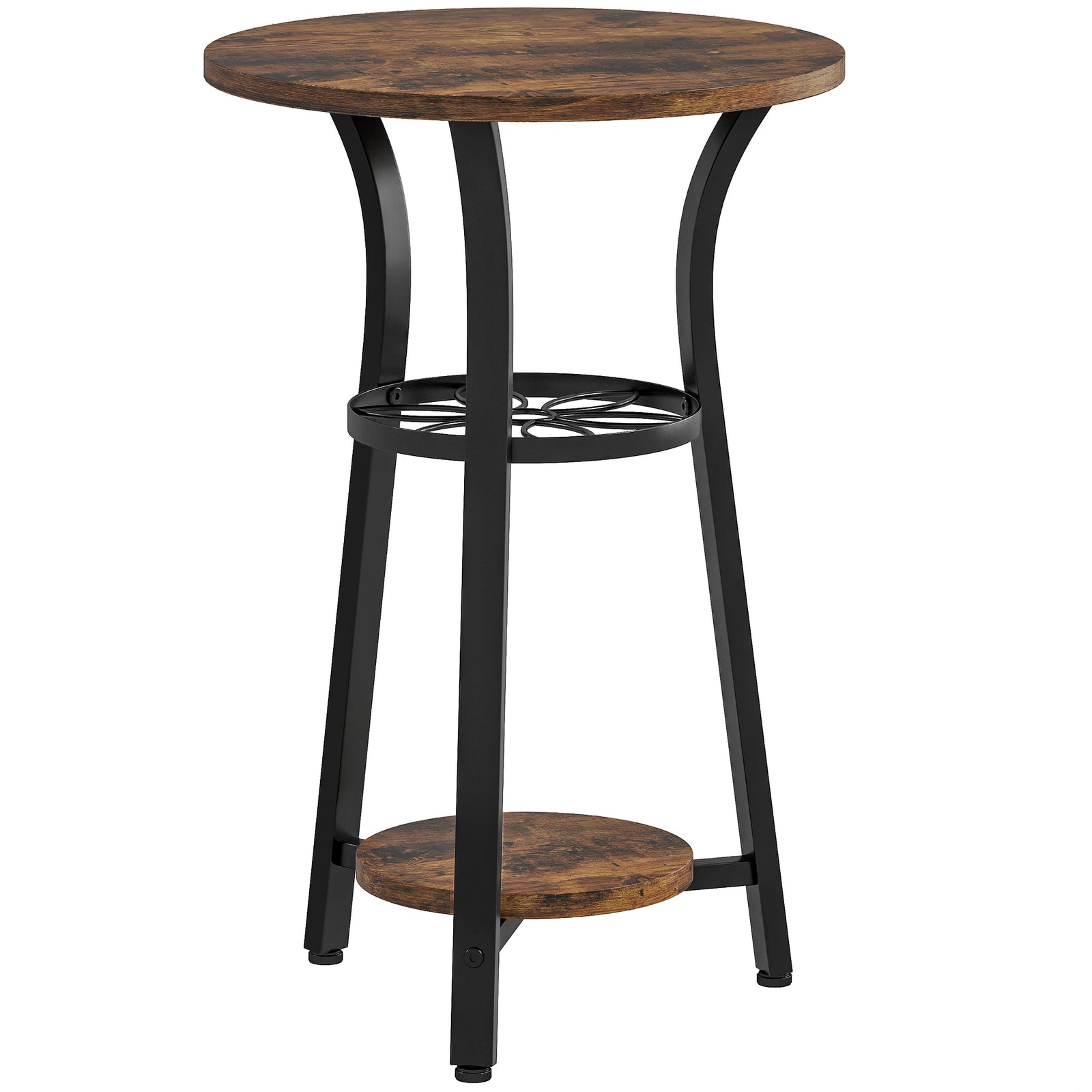 Small Round Side Table with 3 Storage Shelves - Rustic Brown