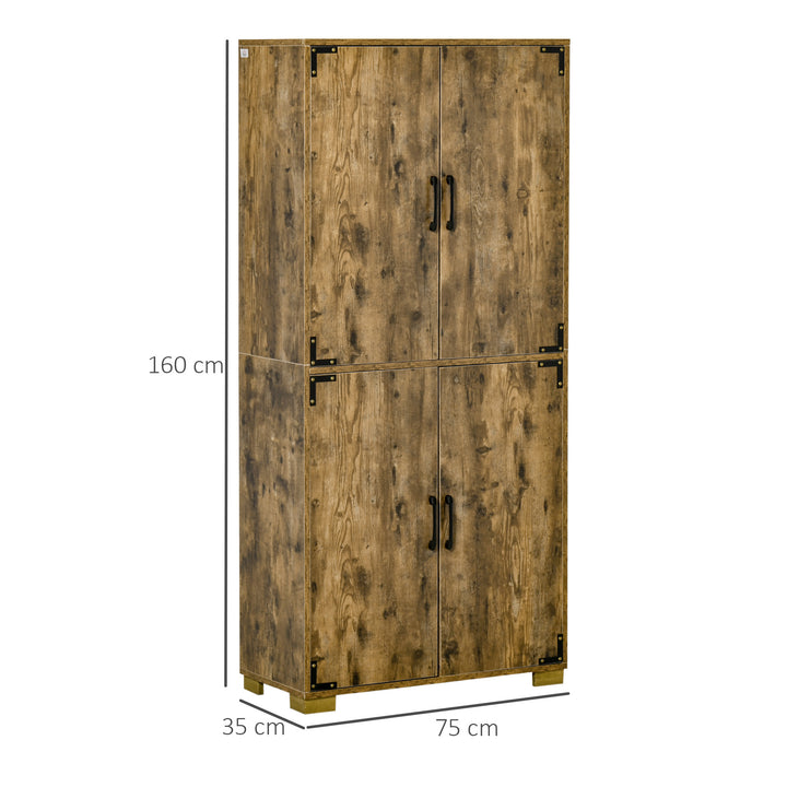 Farmhouse 4-Door Cabinet, Freestanding Tall Cupboard with Storage Shelves for Bedroom & Living Room, Rustic Wood Effect
