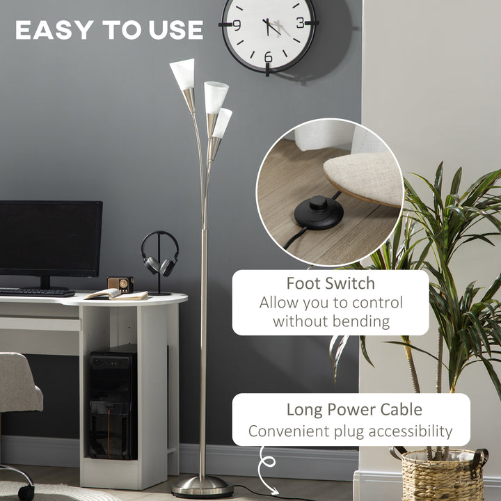 MCL 3-Light Upright Floor Lamps for Living Room, Modern Standing Lamp for Bedroom with Steel Base, Bulb not Included, Silver