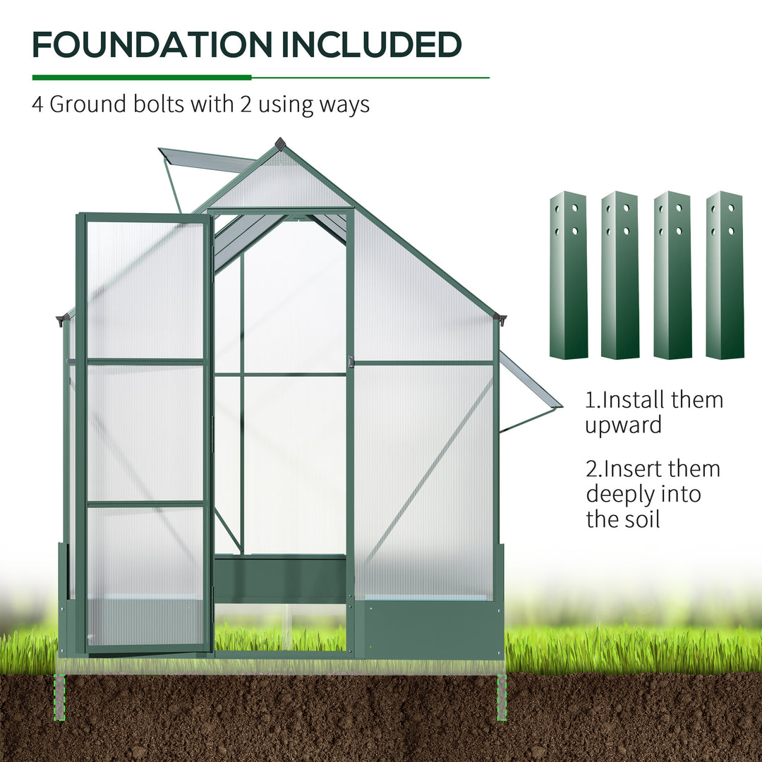 6x6 FT Polycarbonate Greenhouse with Base and Raised Bed, Walk-in Greenhouse with Aluminium Frame, Temperature Controlled Window, Foundation for Plants, Flowers, Vegetable