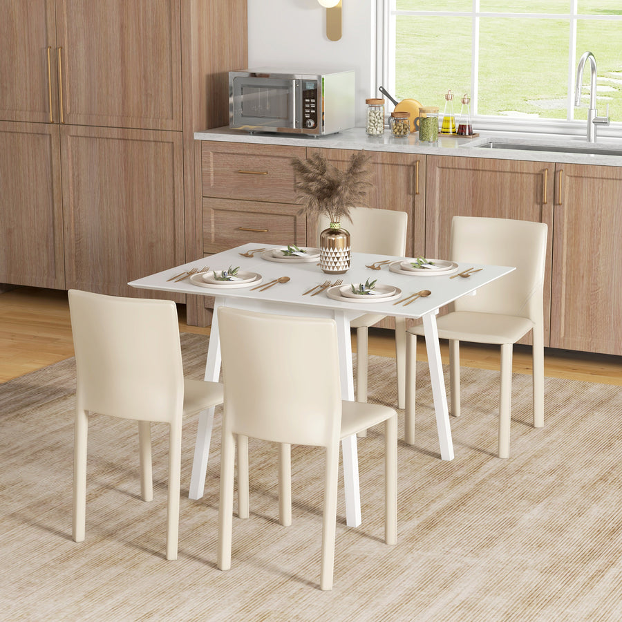 Solid Wood Folding Dining Table, Drop Leaf Table for 2-4 People, Rectangle Kitchen Table for Small Space, White