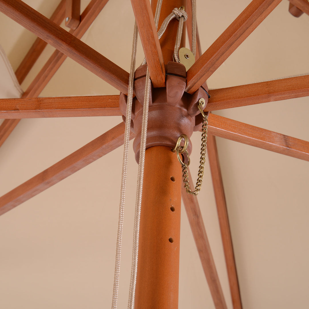 MCL 3 x 3 metre Patio Parasol Garden Umbrellas Sunshade Outdoor Wooden Parasol Canopy Double Tier, Beige, BASE NOT INCLUDED