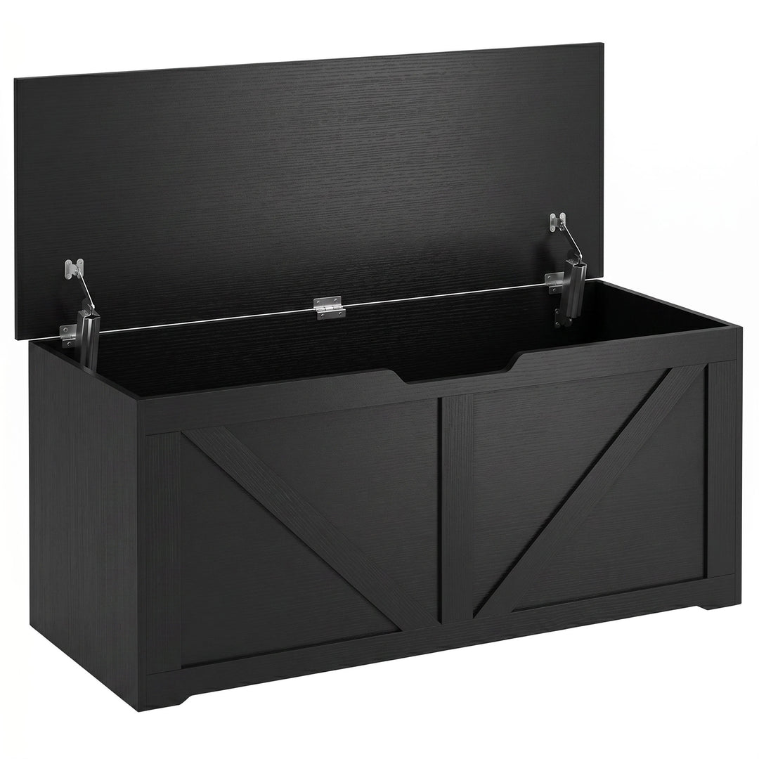 127L Home Storage Box, with Safety Hinges - Black Wood-Effect