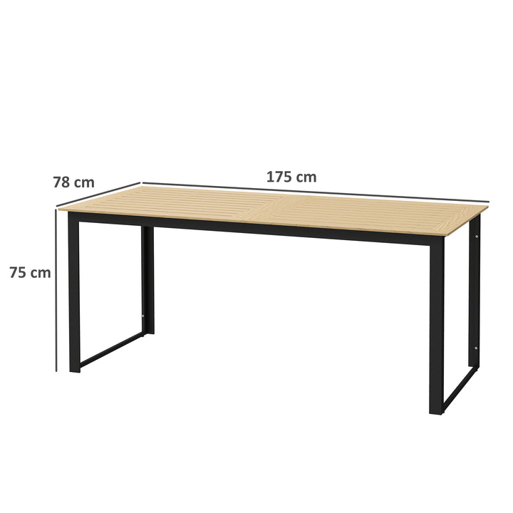 Garden Table for 6 People, 175 x 78 x 75 cm Rectangle Outdoor Dining Table with Slatted Top, Metal Frame, for Balcony, Deck, Teak