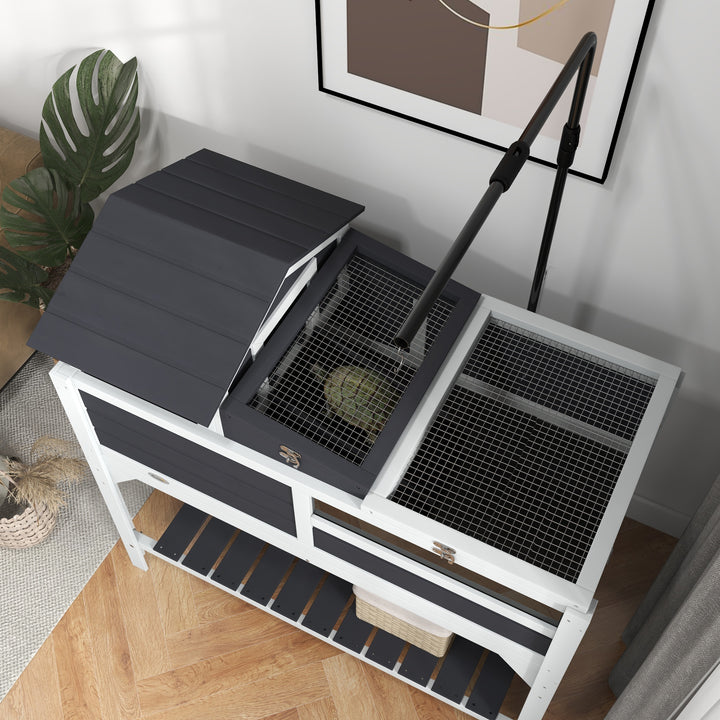 Wooden Tortoise Enclosure, Tortoise Tank w/ Adjustable Lamp Holder, Openable Lid, Removable Main House - Grey