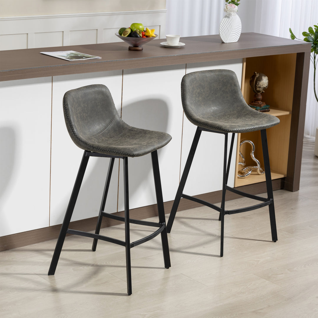 MCL Bar Stools Set of 2, PU Leather Dining Stools with Backrest, Footrest, for Kitchen, Counter, Breakfast Bar, Grey