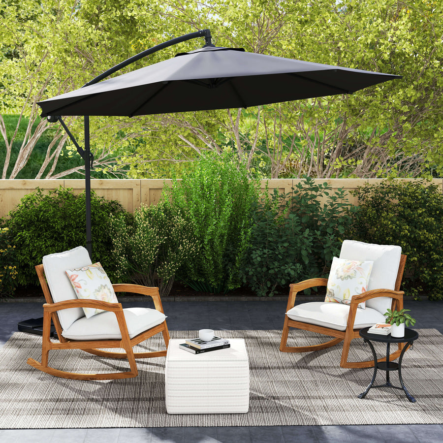 3(m) Garden Banana Parasol Cantilever Umbrella with Crank Handle, Cross Base, Weights and Cover for Outdoor, Hanging Sun Shade, Black
