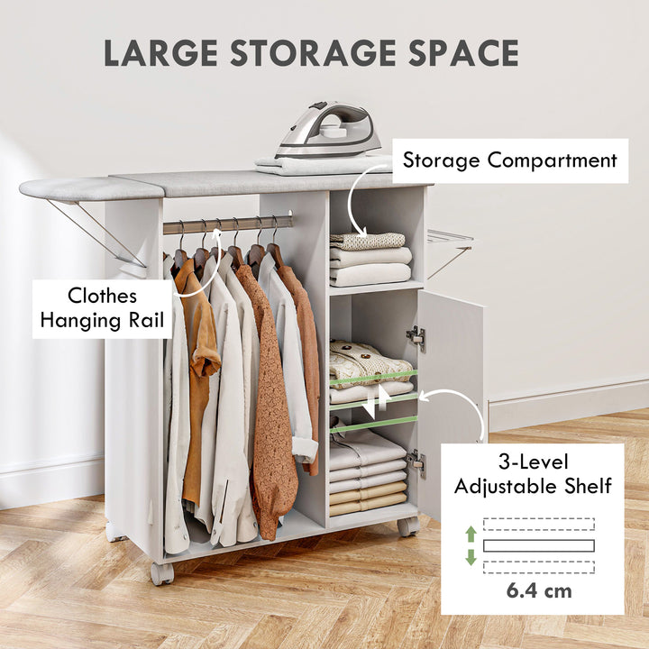 Rolling Ironing Board Cabinet, Foldable Ironing Station with Storage, Wheels for Home, Laundry Room