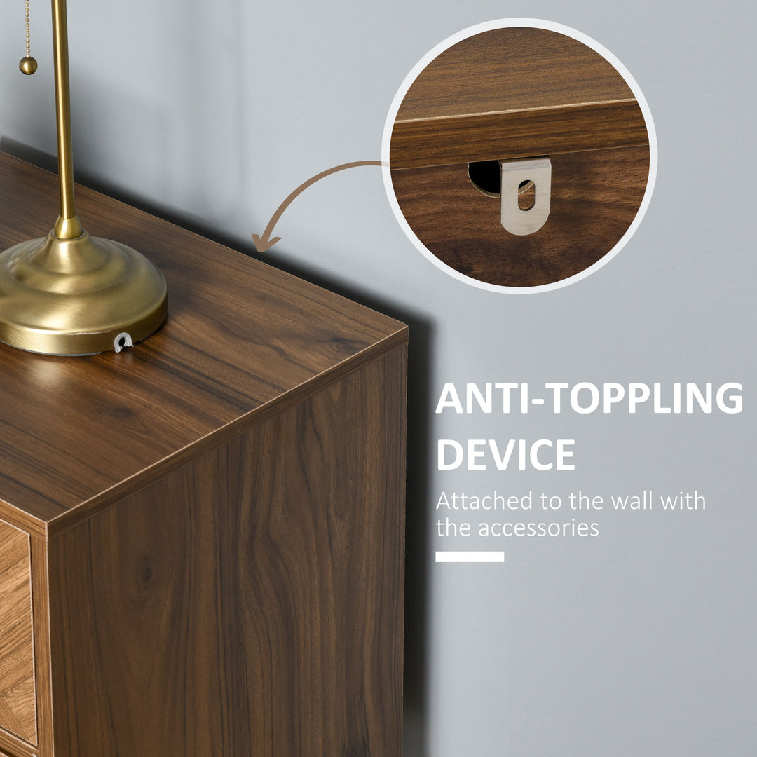 Bedside Table with Two Drawers, Side Cabinet Storage Unit with Metal Handles, Organisation Furniture for Living Room, Bedroom, Walnut Brown