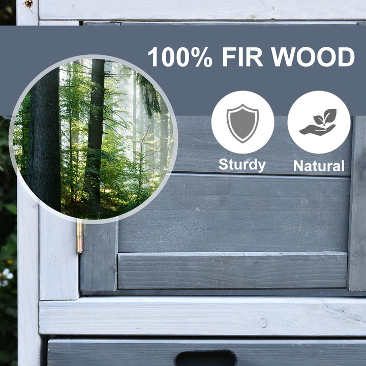 Small Animal Two-Level Fir Wood Guinea Pigs Hutches w/ Ramp Burnt Grey