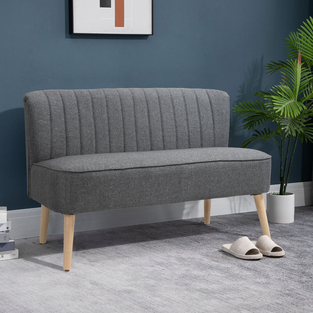 HOMCOM Modern Double Seat Sofa Loveseat Couch 2 Seater Compact Sofa Padded Linen Wood Leg Grey | Aosom UK