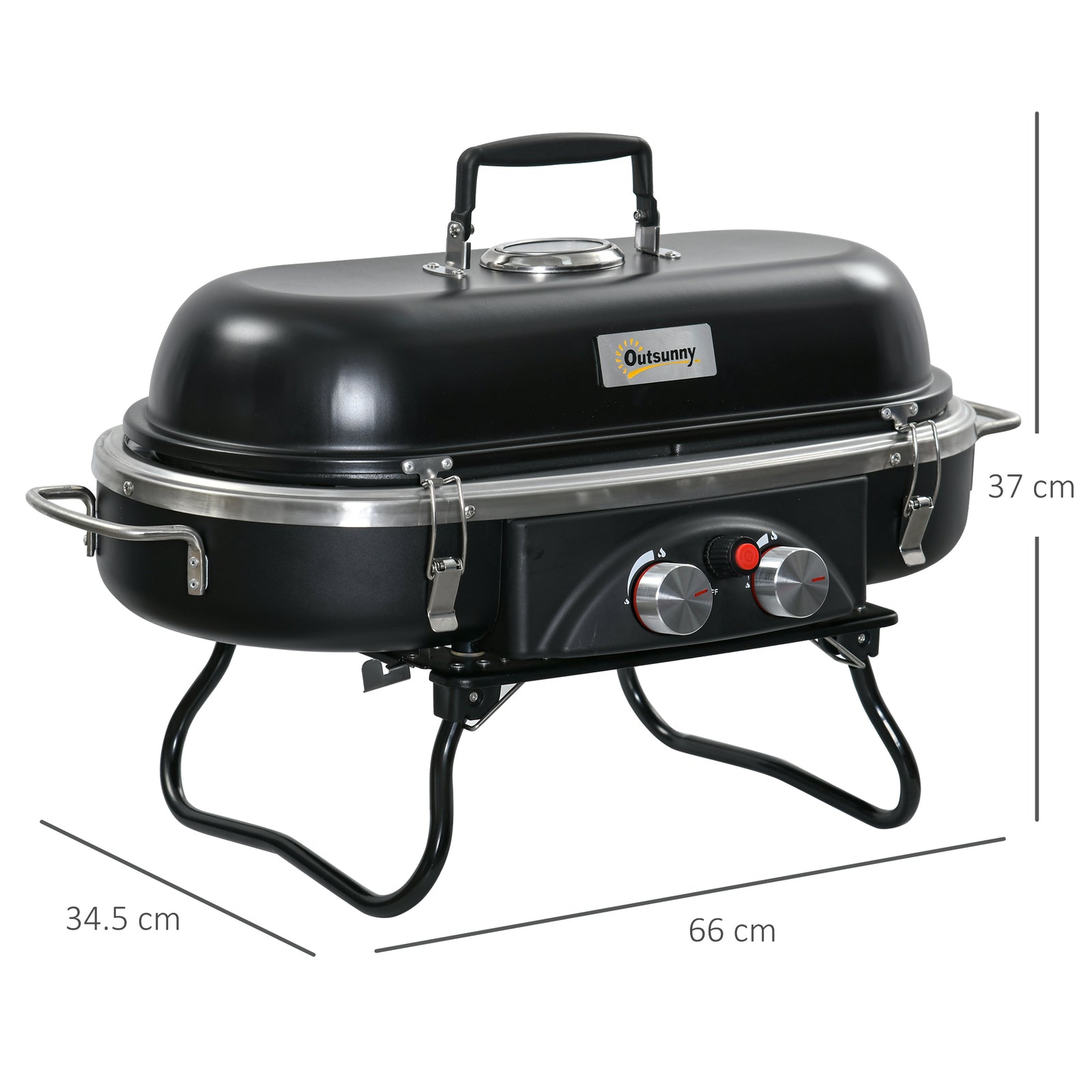 Foldable Gas BBQ Grill 2 Burner Table Top Barbecue with Lid Piezo Igni