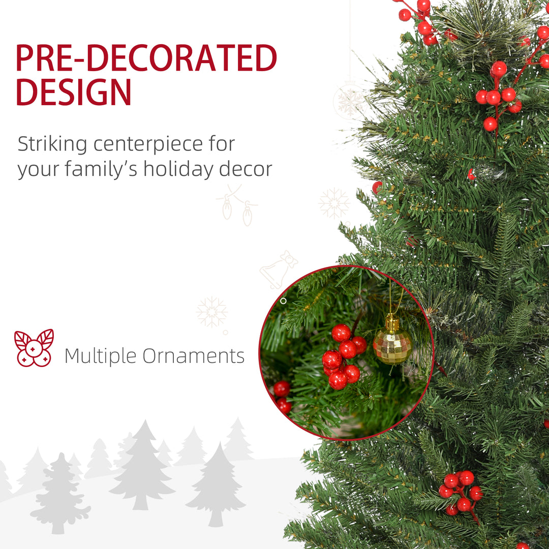 HOMCOM Pencil Artificial Christmas Tree with Realistic Branches, Red Berries, Auto Open, Green | Aosom UK