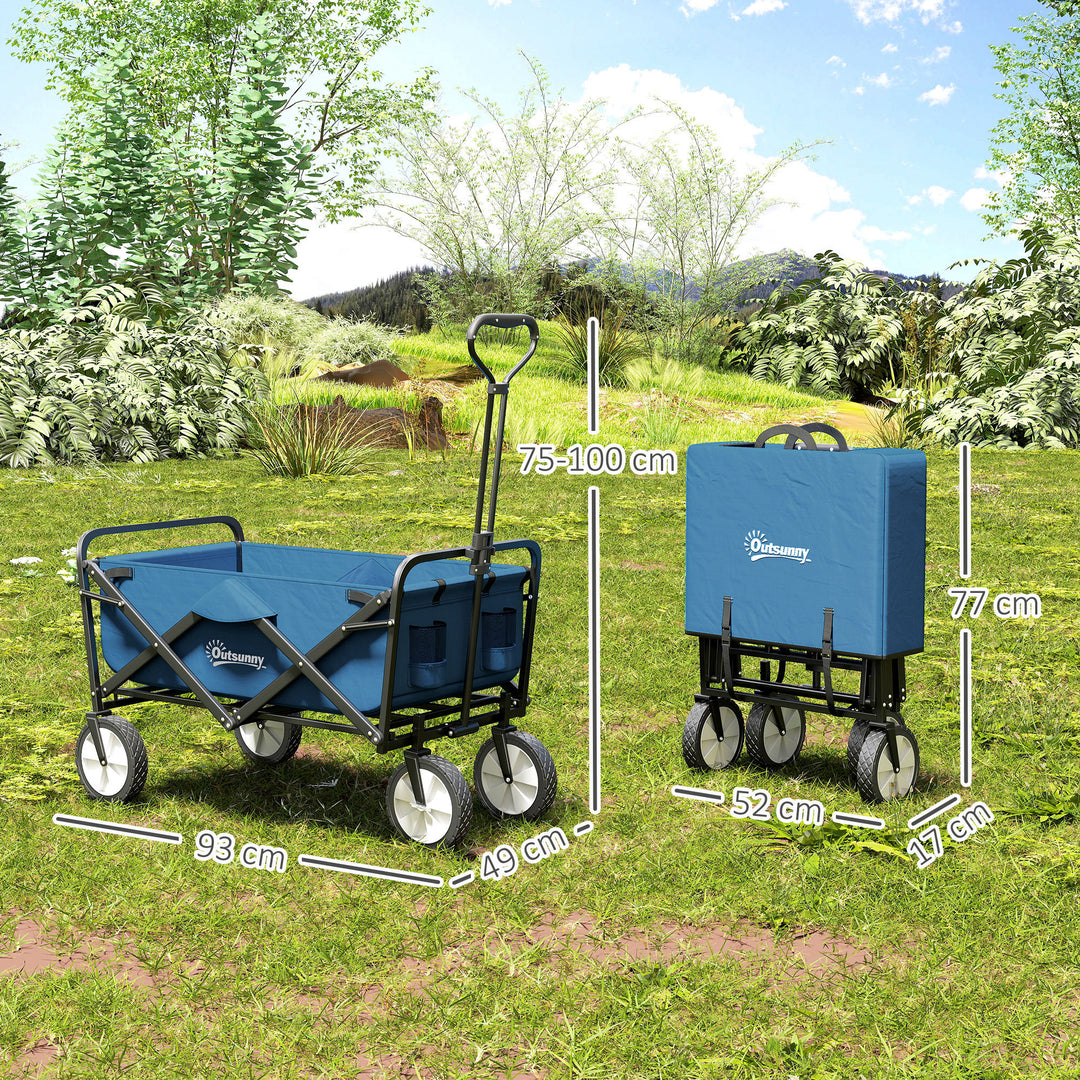 90L Festival Trolley on Wheels, Folding Camping Trolley Cart with Adjustable Handle, Portable for Outdoor, Garden, Shopping, Fishing, Navy Blue