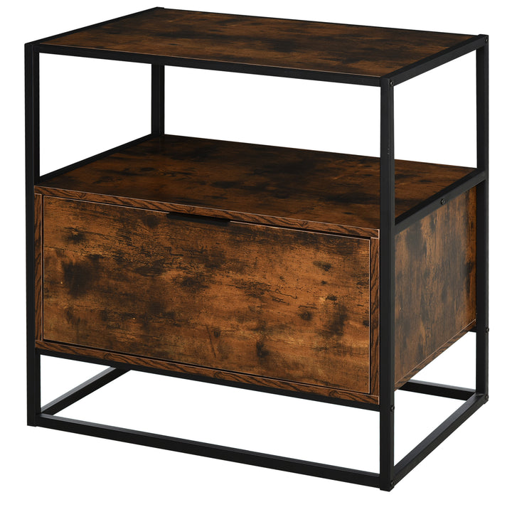 HOMCOM Industrial Side Table: Retro Steel-Frame Unit with Drawer, Open Shelf, Two-Tone Finish