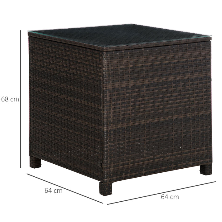 Outsunny Rattan Side Table for Garden Patio, Durable Frame with Tempered Glass Top, Weather