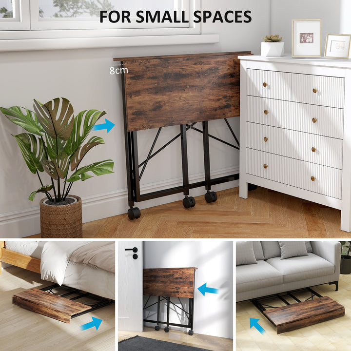 80 cm Folding Desk on Wheels - Rustic Brown