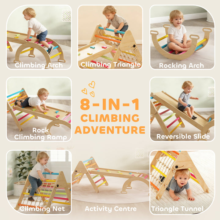 8-in-1 Toddler Climbing Frame, Indoor Play Triangle Set with Slide, Arch and Triangle Ladder
