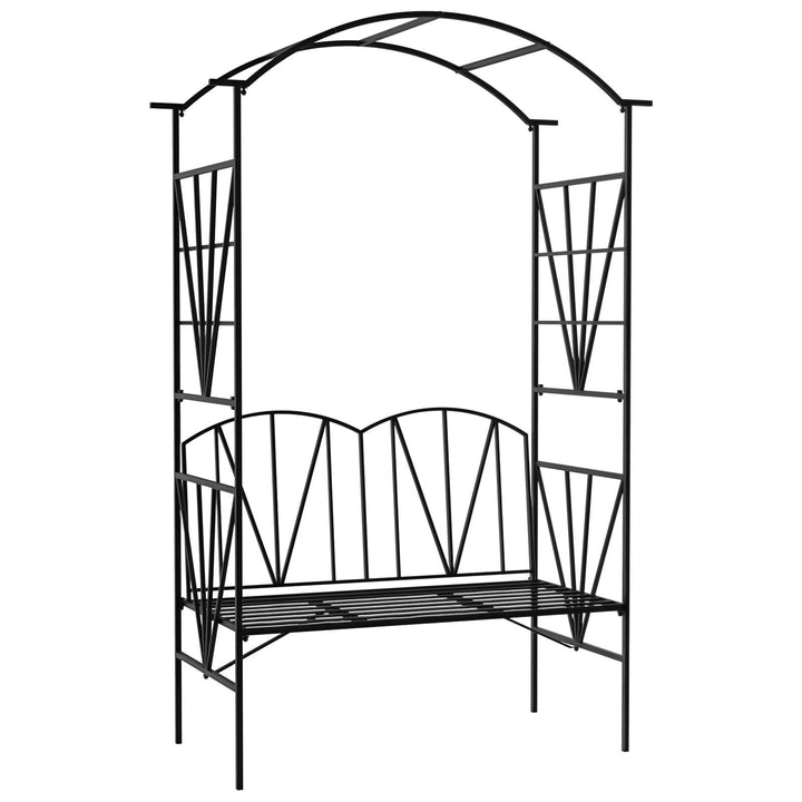 Garden Bench, 2 Seater Outdoor Patio Bench, Metal Garden Loveseat with Arch for Vines and Climbing Plants